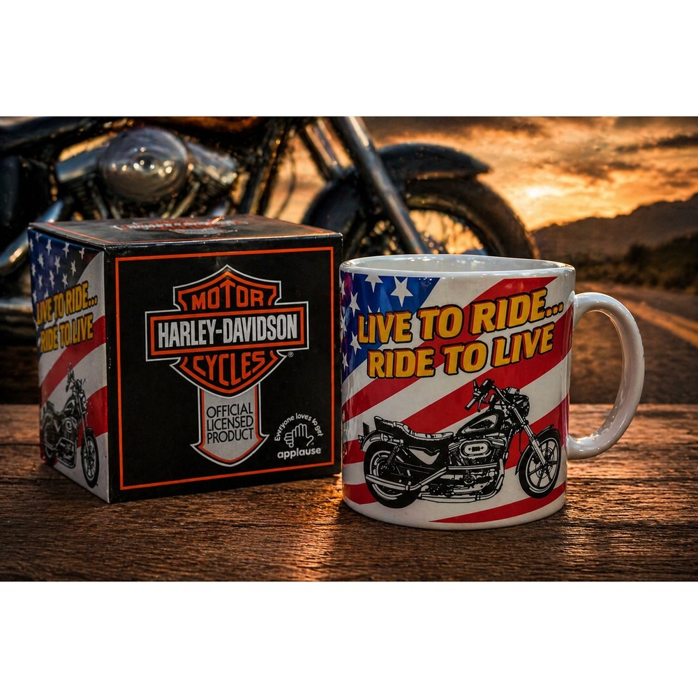 Vintage Harley-Davidson Live To Ride Mug American Flag Applause 45721 NIB